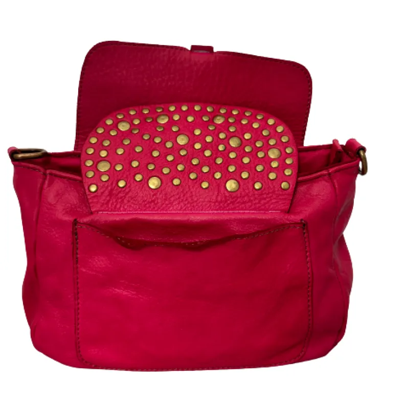 Handmade Bag In Washed Leather With Shoulder Strap