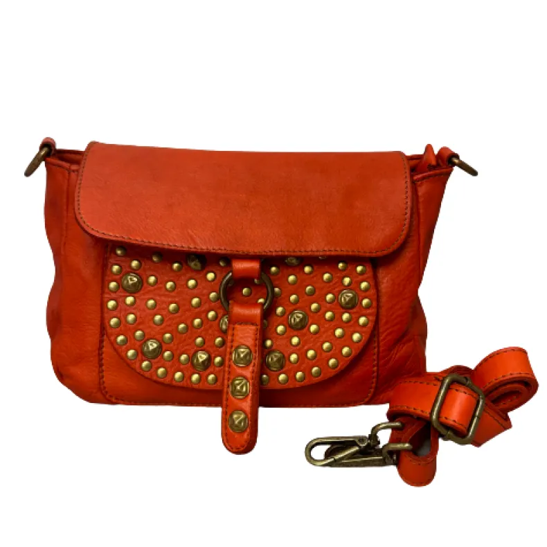 Handmade Bag In Washed Leather With Shoulder Strap