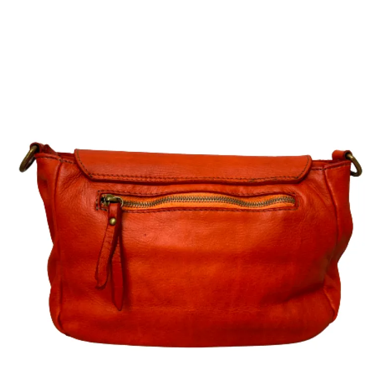 Handmade Bag In Washed Leather With Shoulder Strap