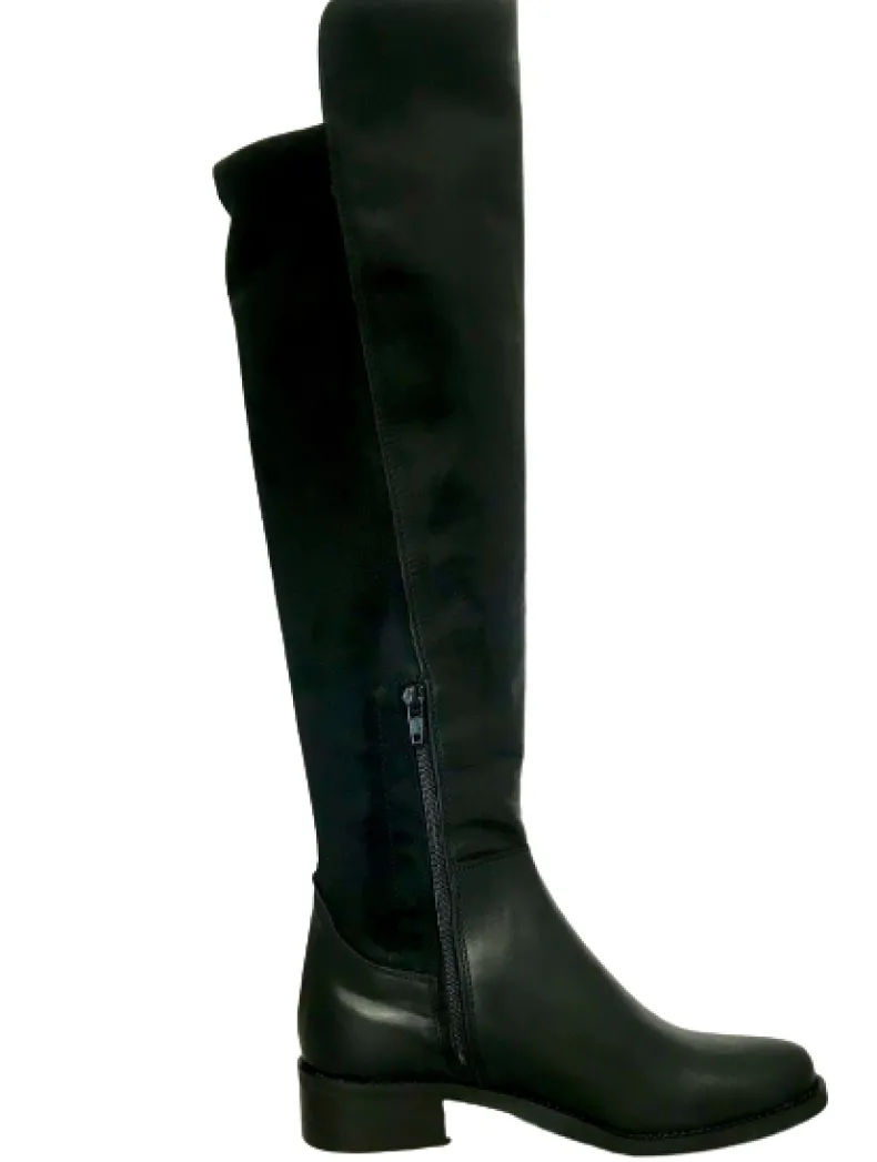 Handmade Boot In Black Leather And Suede