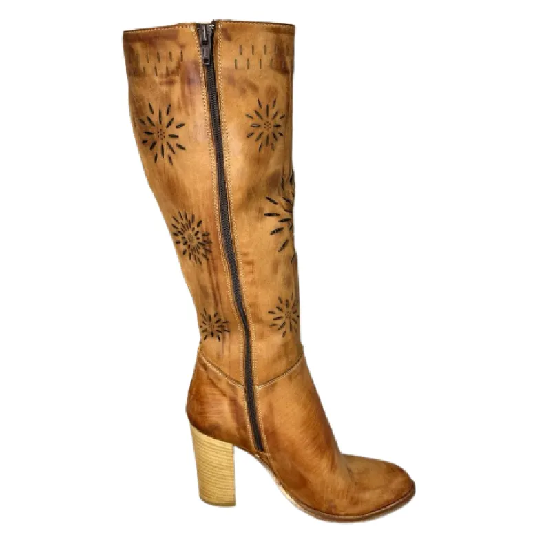 Handmade Brushed Leather Lasered Boot With Heel