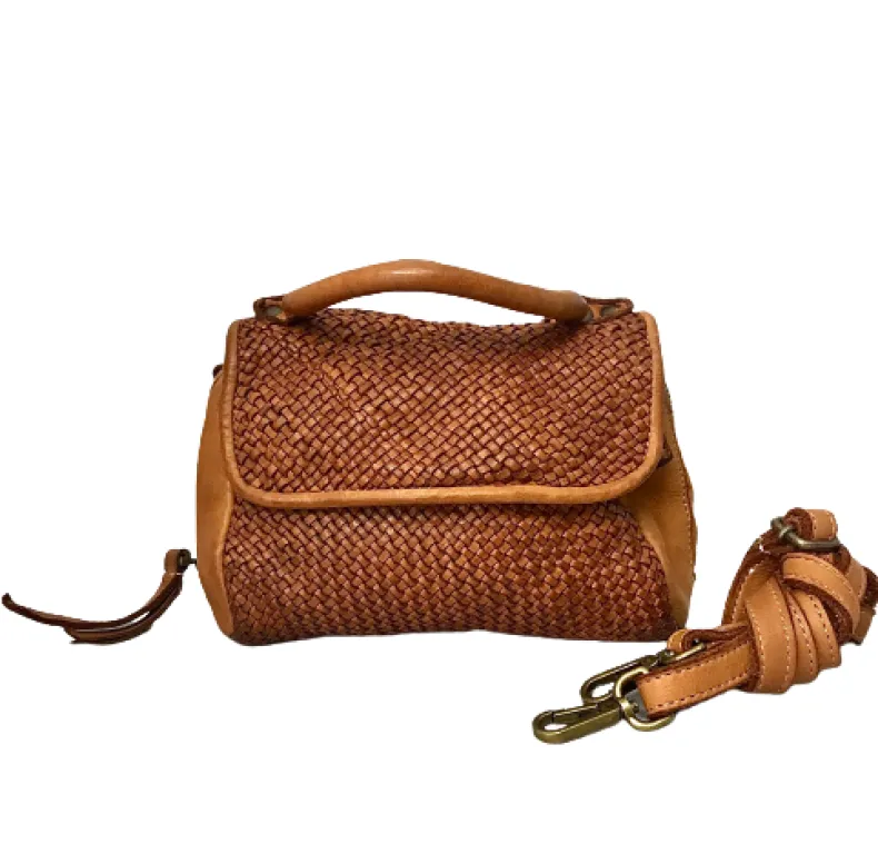 Handmade Mini Shoulder Bag In Woven Leather