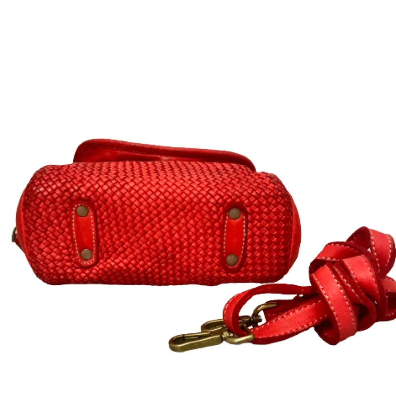 Handmade Mini Shoulder Bag In Woven Leather