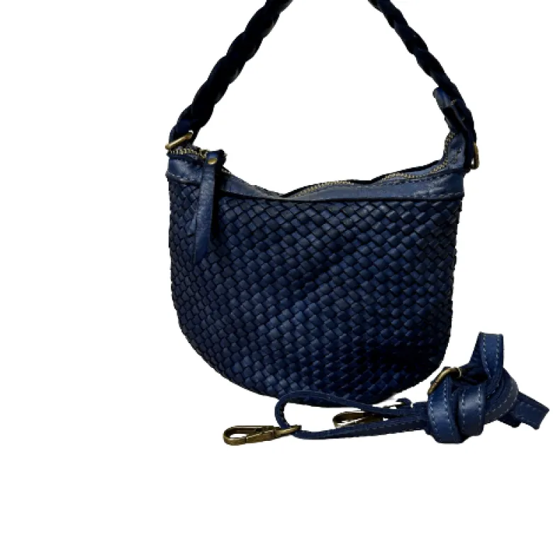 Handmade Mini Shoulder Bag In Woven Leather