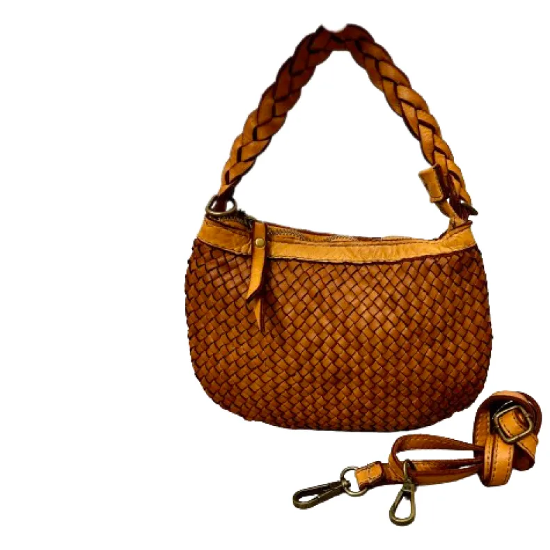 Handmade Mini Shoulder Bag In Woven Leather