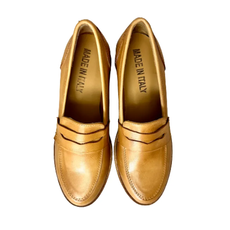 Handmade Moccasin In Leather Mod. College With Heels