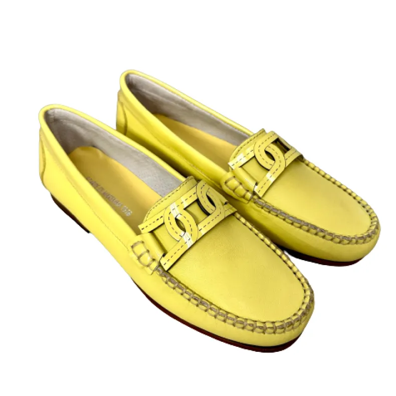 Handmade Moccasin In Yellow Leather And Patent Leather