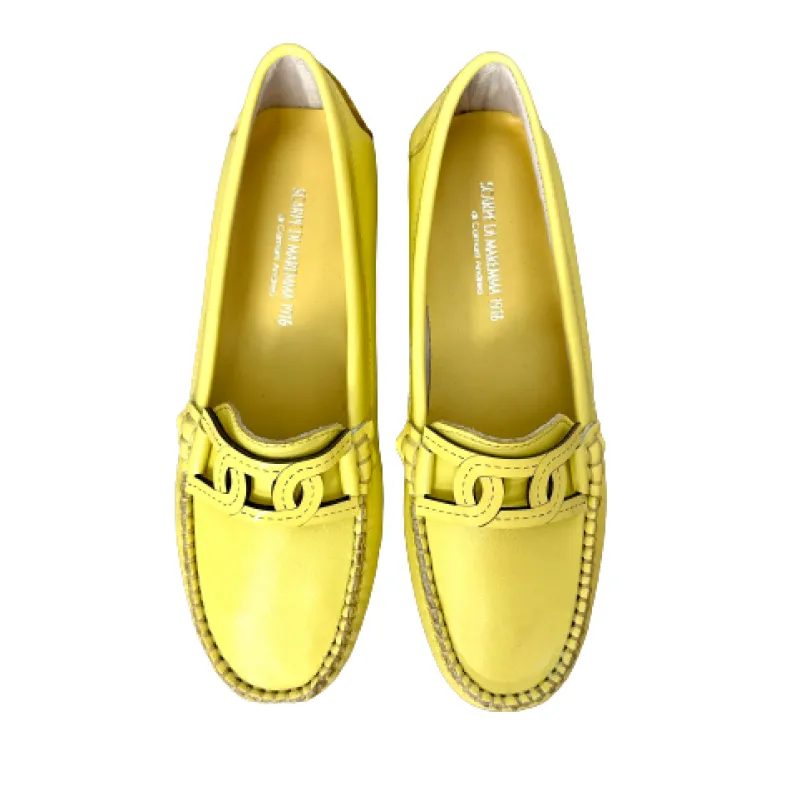 Handmade Moccasin In Yellow Leather And Patent Leather