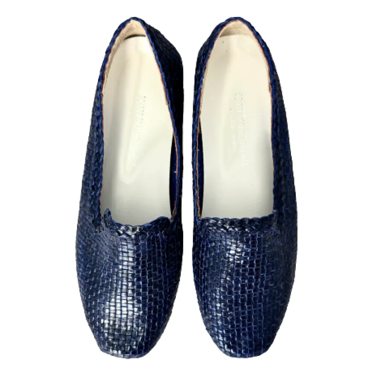 Handmade Moccasin In Blue Woven Leather
