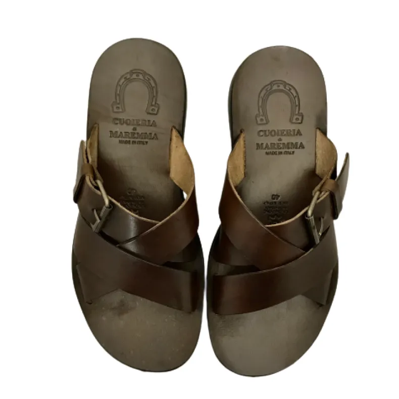 Handmade Slipper In Dark Brown Cowhide Mod.2004