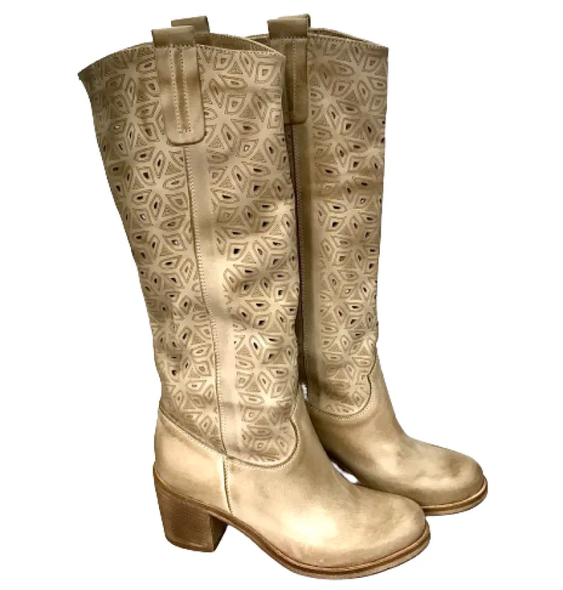 High Laser-cut Boot In Taupe Color