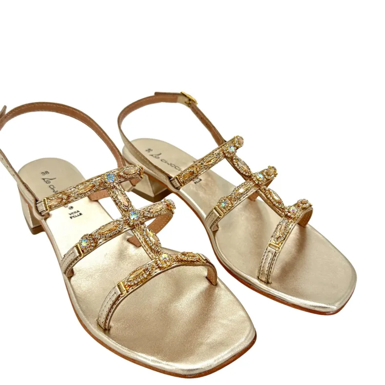 Jewel Sandal In Gold Laminated Leather
