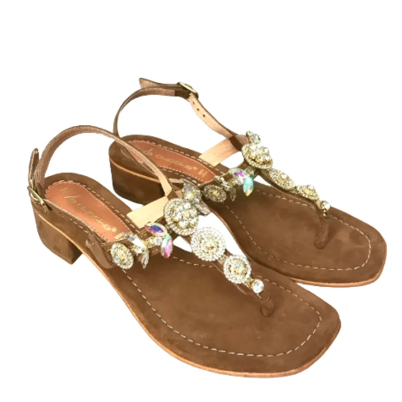 Jewel Sandal In Nude Leather Suede