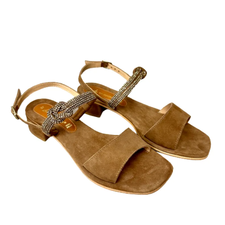 Jewel Sandal In Nude Leather Suede
