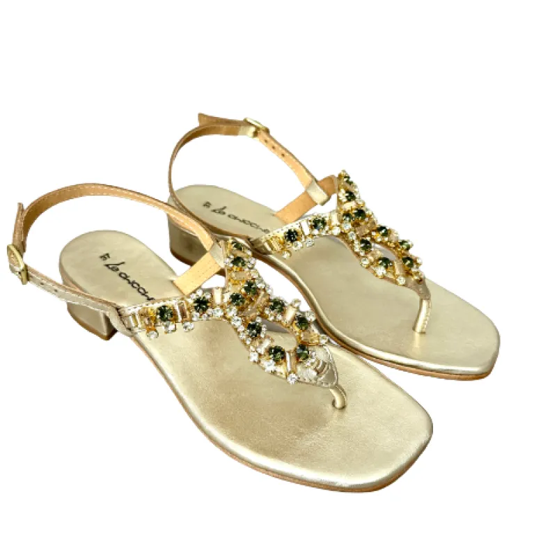 Jewel Thong Sandal In Laminated Gold Leather