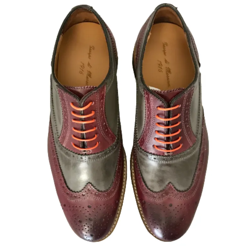 Lace-up In Gray And Bordeaux Leather Mod.G