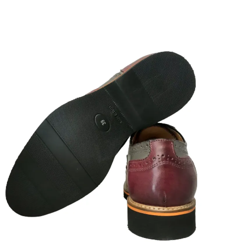 Lace-up In Gray And Bordeaux Leather Mod.G