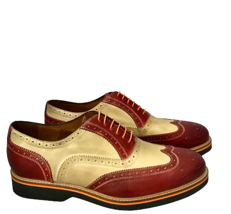 Lace-up In Red And Taupe Leather Mod. C.