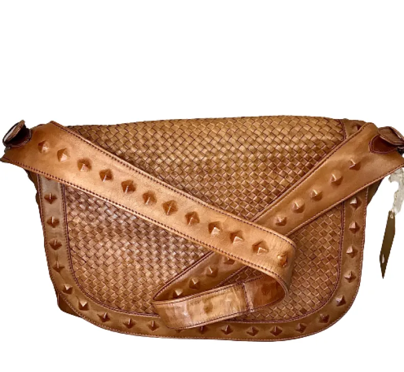Large Handcrafted Bag With Woven Flap