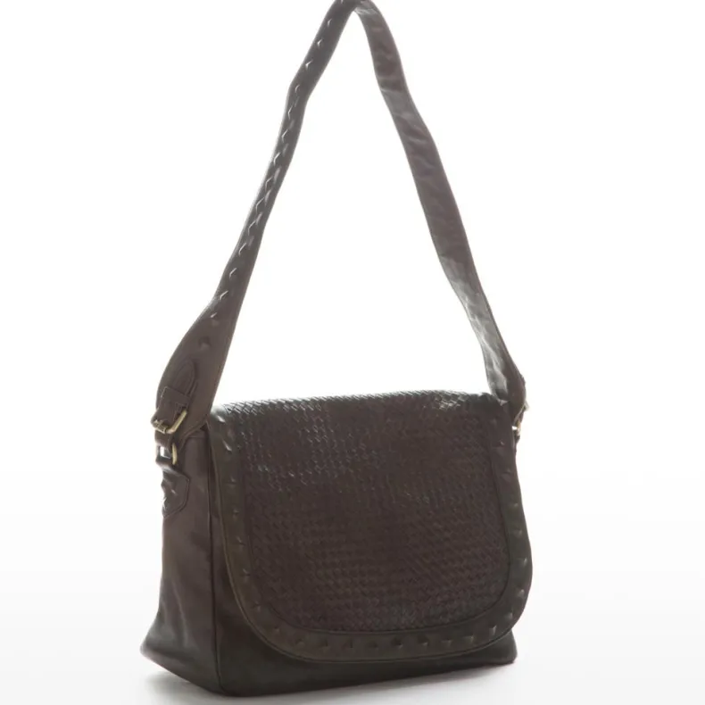 Large Handcrafted Bag With Woven Flap