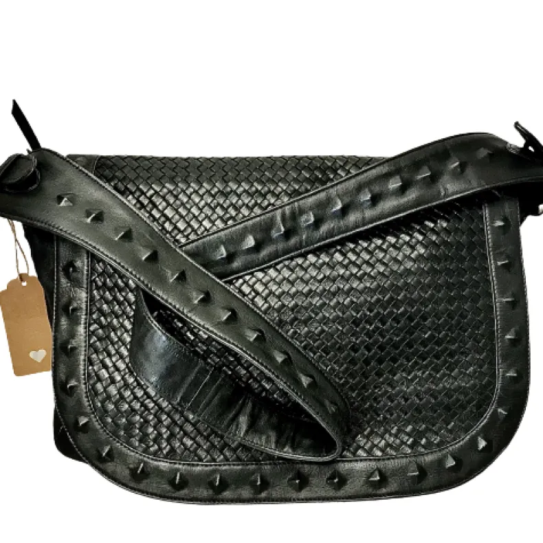 Large Handcrafted Bag With Woven Flap