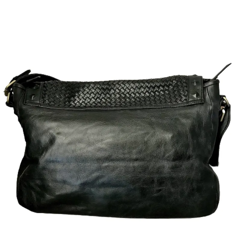 Large Handcrafted Bag With Woven Flap