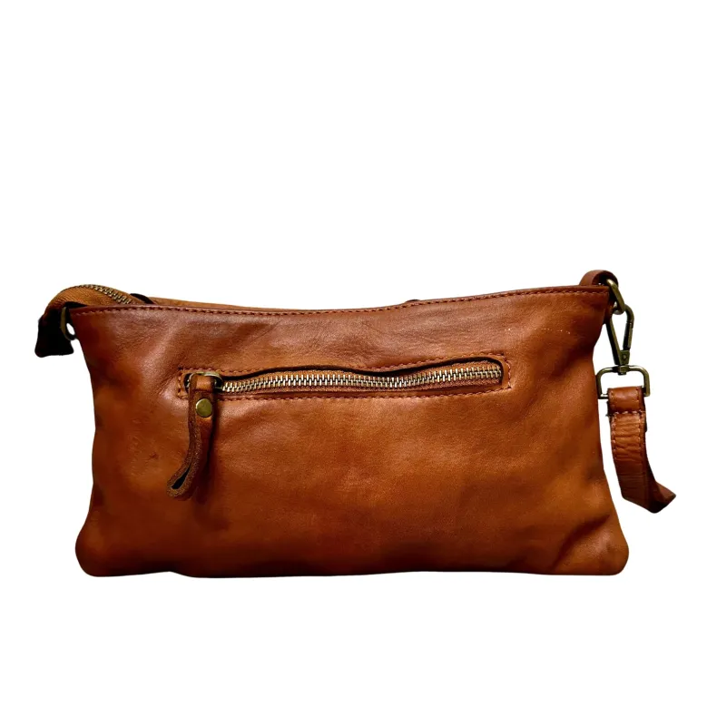Leather Bag With Shoulder Strap And Strap With Visible Stitching