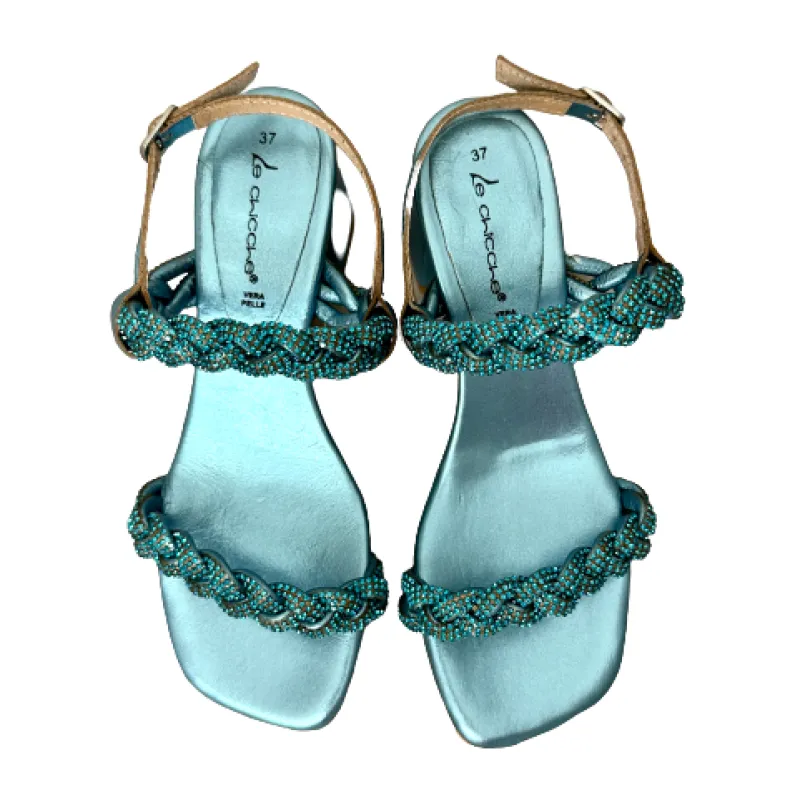 Light Blue Jewel Sandal In Leather