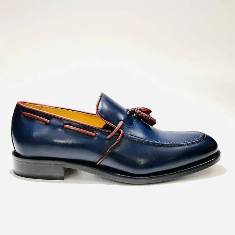 Loafer In Blue Leather Sole