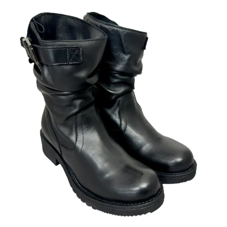 Low Handcrafted Biker In Black Leather PFV