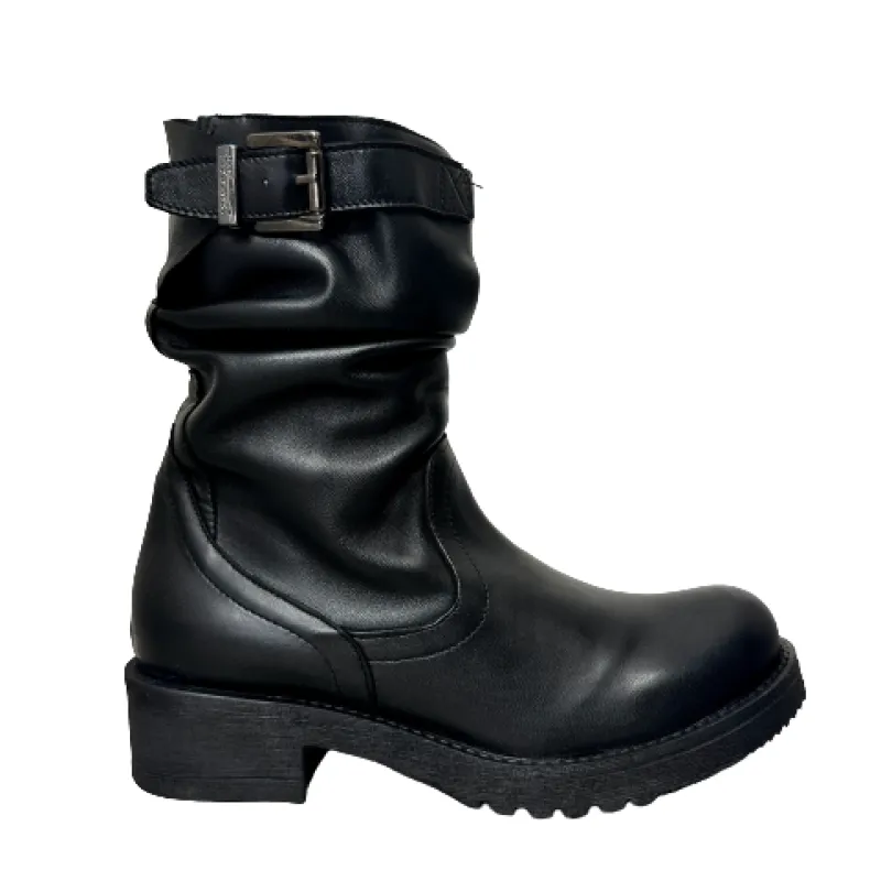 Low Handcrafted Biker In Black Leather PFV