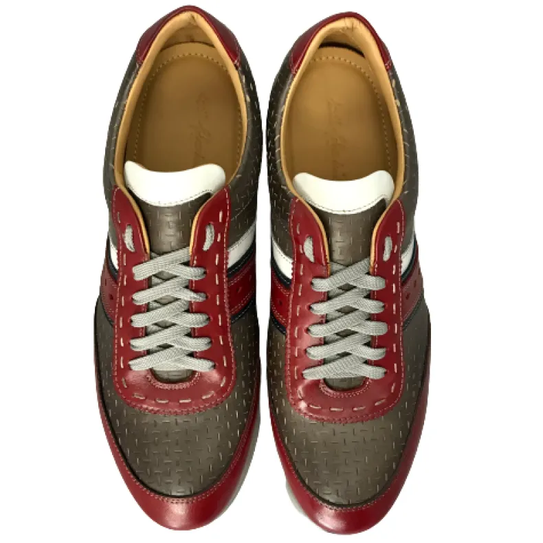 Low Sneakers In Gray And Red Leather