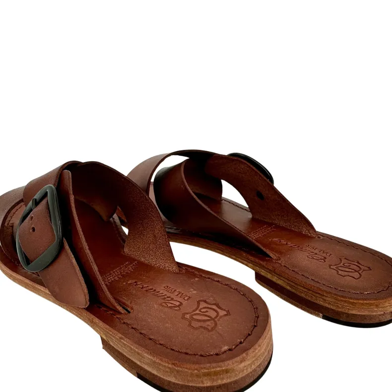 Matt Dark Brown Leather Slipper With Buckle Mod. Monica