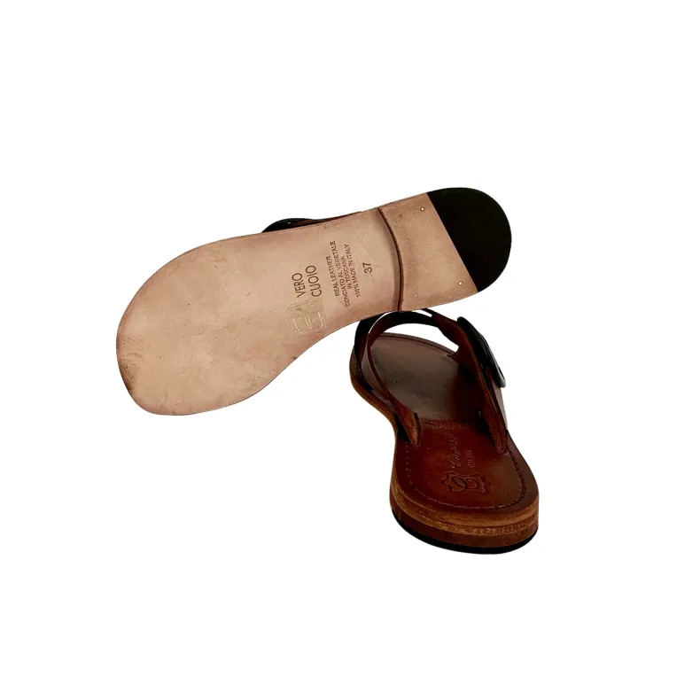 Matt Dark Brown Leather Slipper With Buckle Mod. Monica