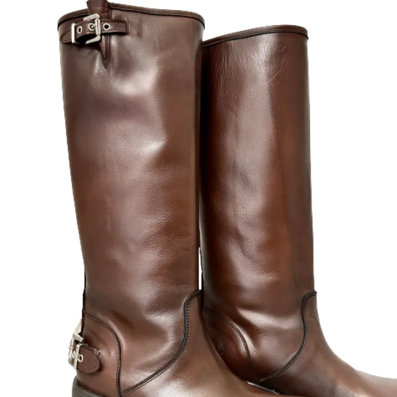 PFV Brown Biker Boot With Buckles And Square Toe