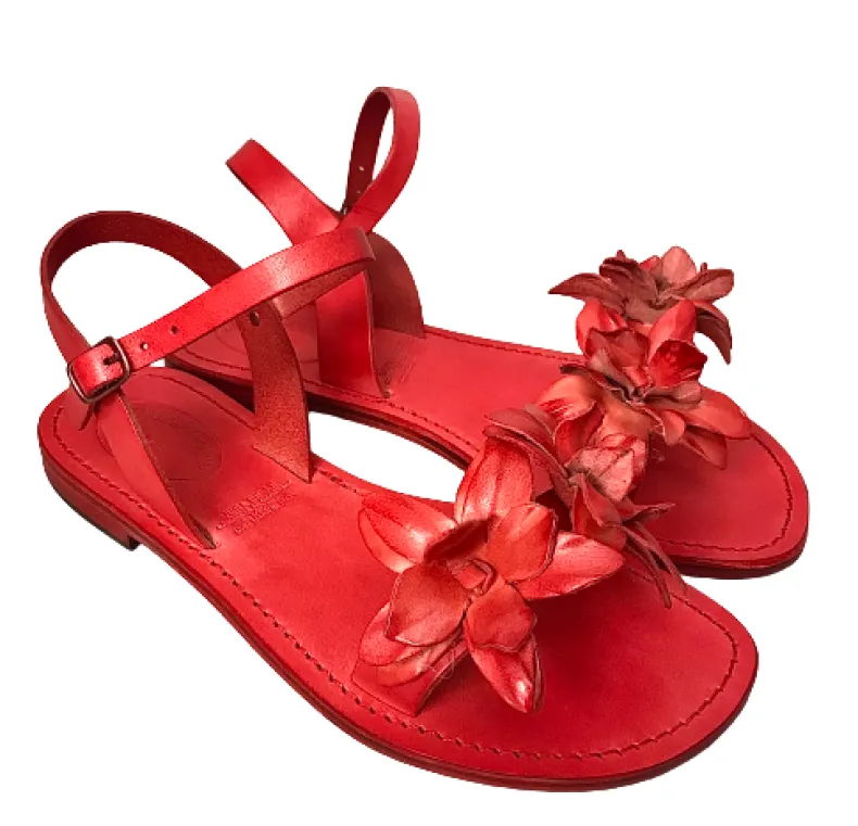 Red Leather Sandal Mod. Fiorenza
