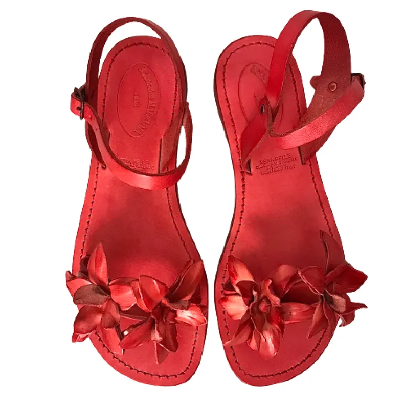 Red Leather Sandal Mod. Fiorenza
