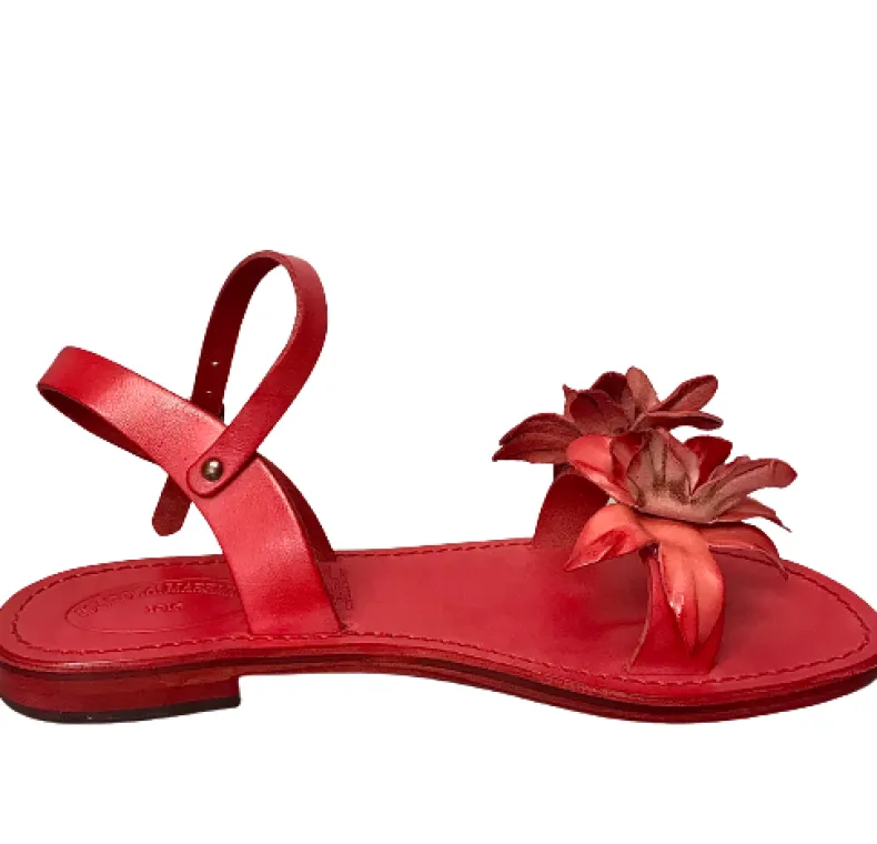 Red Leather Sandal Mod. Fiorenza