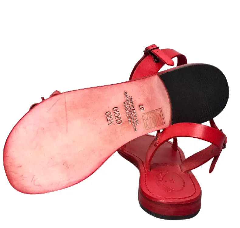 Red Leather Sandal Mod. Fiorenza