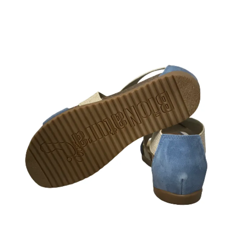 Sandal In Bionatura Leather With Light Blue Elastic