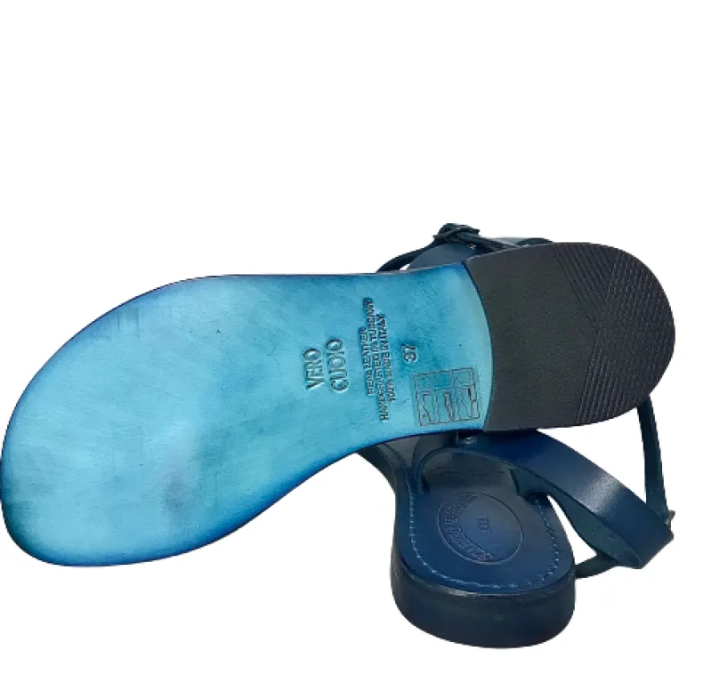 Sandal In Blue Leather Mod. Fiorenza