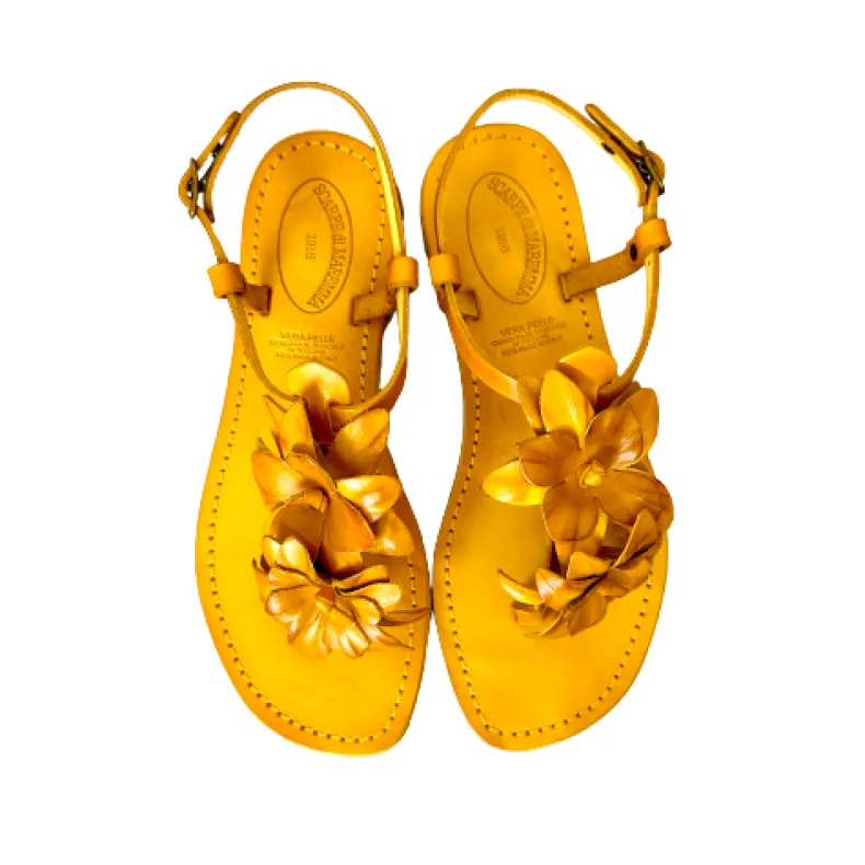 Sandal In Ocher Leather Mod. Federica