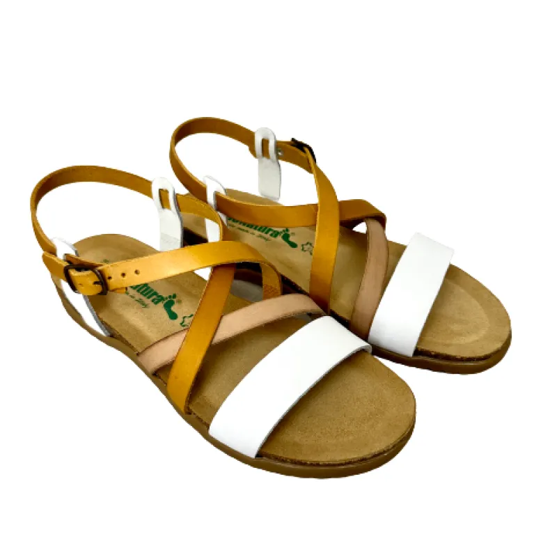 Sandal In Yellow And White Bionatura Leather