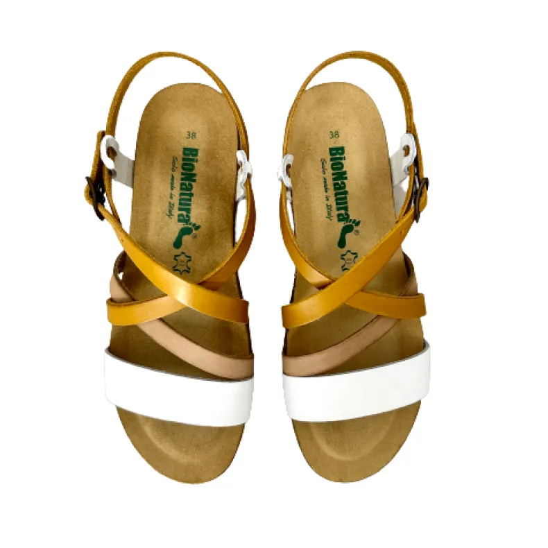 Sandal In Yellow And White Bionatura Leather