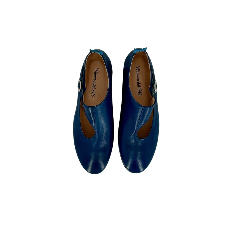 Shoe With Handcrafted Buckle In Blue Dipped Leather