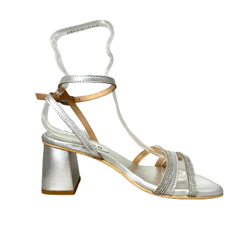 Silver Jewel Sandal In Leather