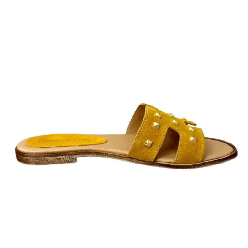 Slipper In Yellow Suede With Studs