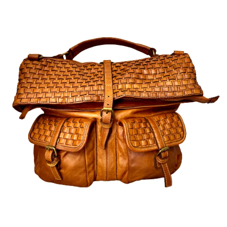 Soft Handcrafted Backpack In Woven Leather