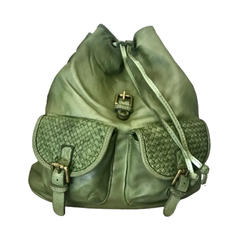 Tancredi – Handmade Taupe Backpack With Woven Flaps