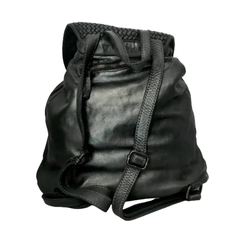 Tancredi – Handmade Taupe Backpack With Woven Flaps